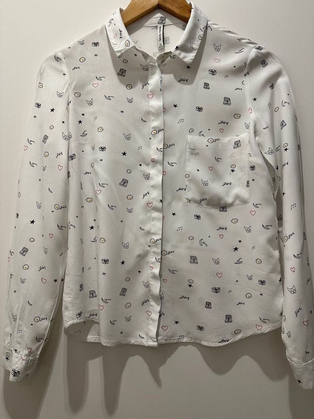 Camisa blanca estampada mujer XS