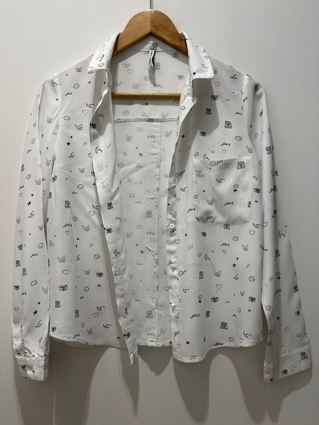 Camisa blanca estampada mujer XS