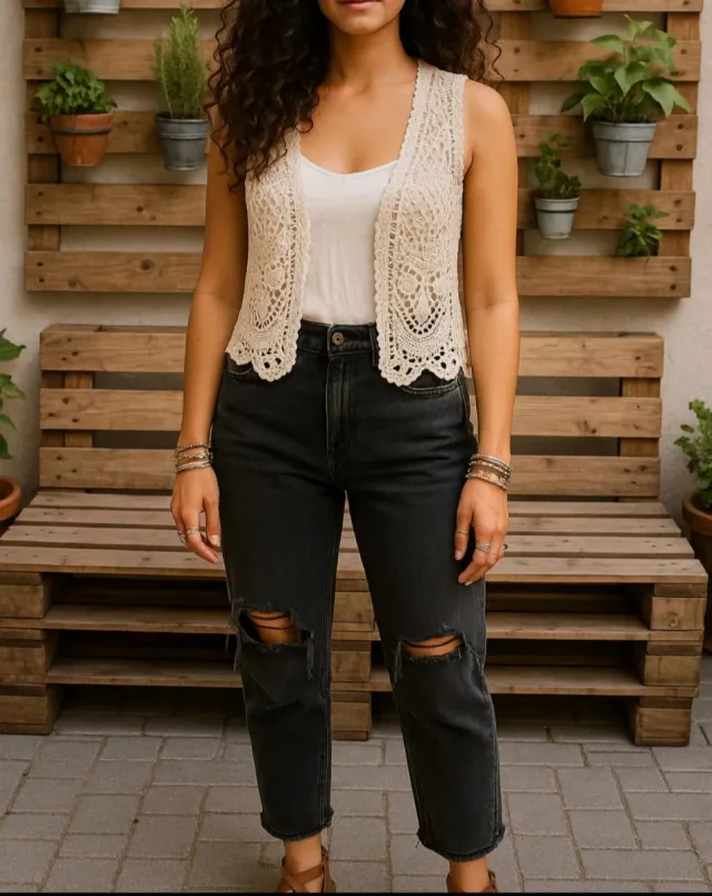 Pantalón Mom negro roto