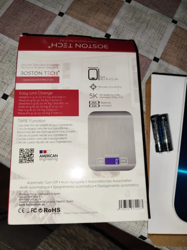 Báscula de cocina Boston Tech Plata