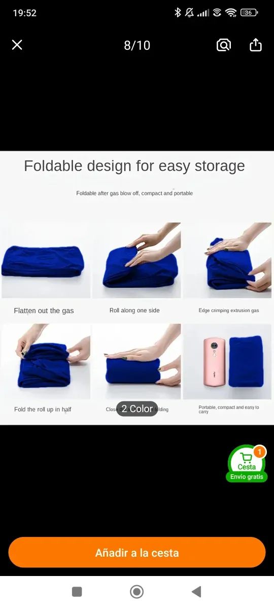 Cojín hinchable para viajes azul