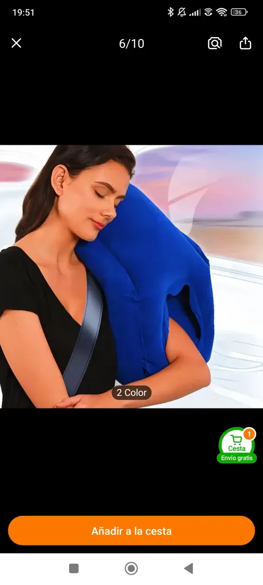 Cojín hinchable para viajes azul