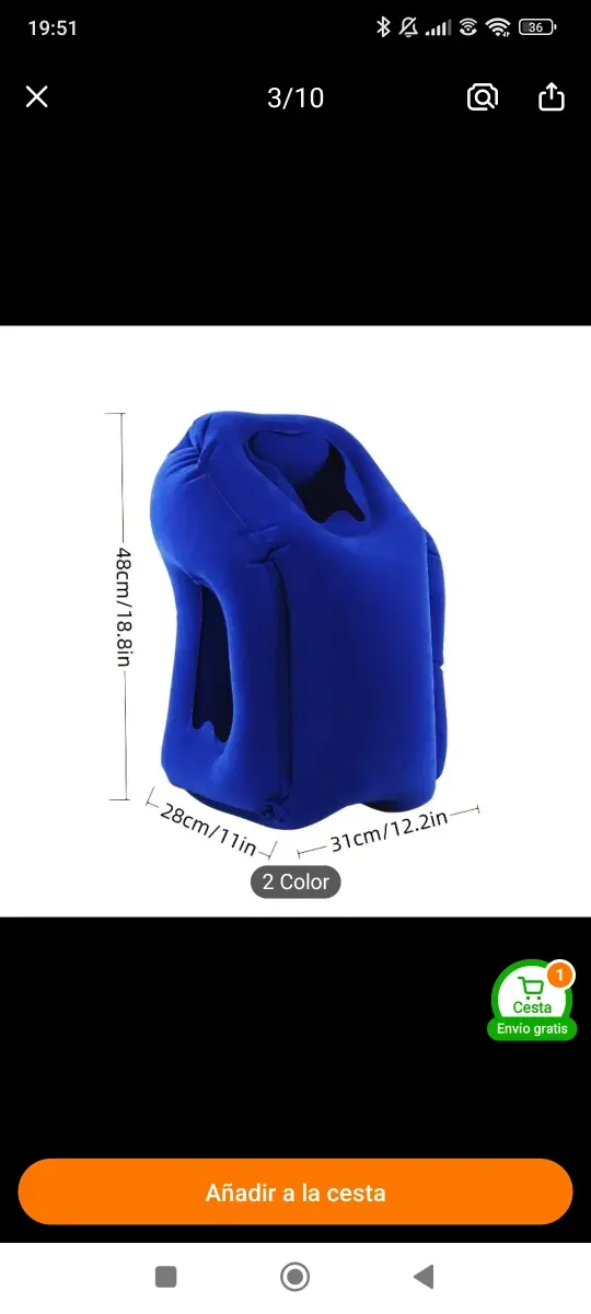 Cojín hinchable para viajes azul