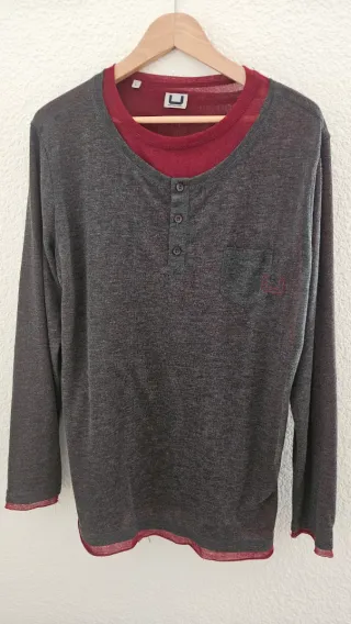 Adolfo Dominguez Camiseta Gris y Roja Talla M