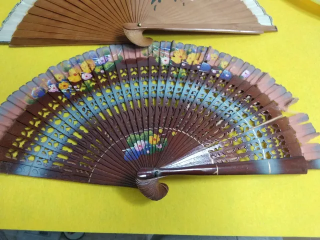 Abanicos vintage madera pintados flores