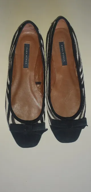 Bailarinas Zara Pelo Potro Rayas Blanco/Negro