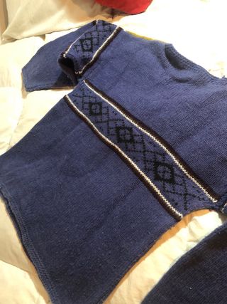 Jersey cuello pico vintage azul y verde