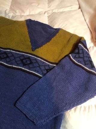 Jersey cuello pico vintage azul y verde