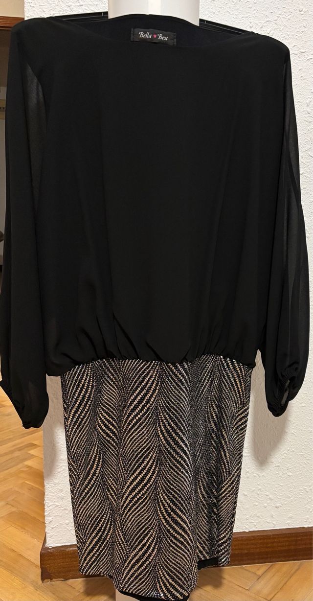 Vestido fiesta Bella & Bess negro falda plateada M