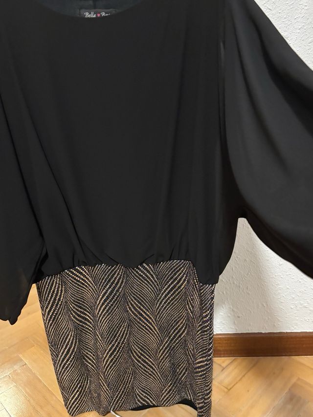 Vestido fiesta Bella & Bess negro falda plateada M