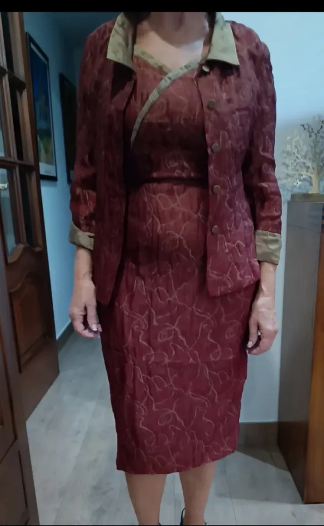 Vestido de cóctel rojo y verde