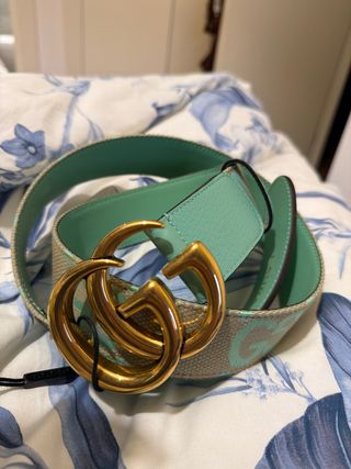 Cinturón Gucci GG Dorado y Verde Menta