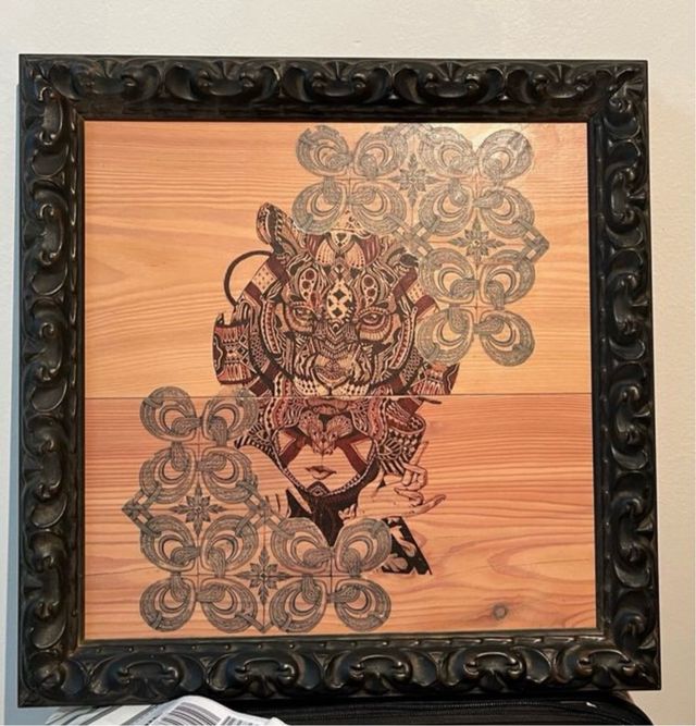 Cuadro Madera Labrada Tigre y Mujer