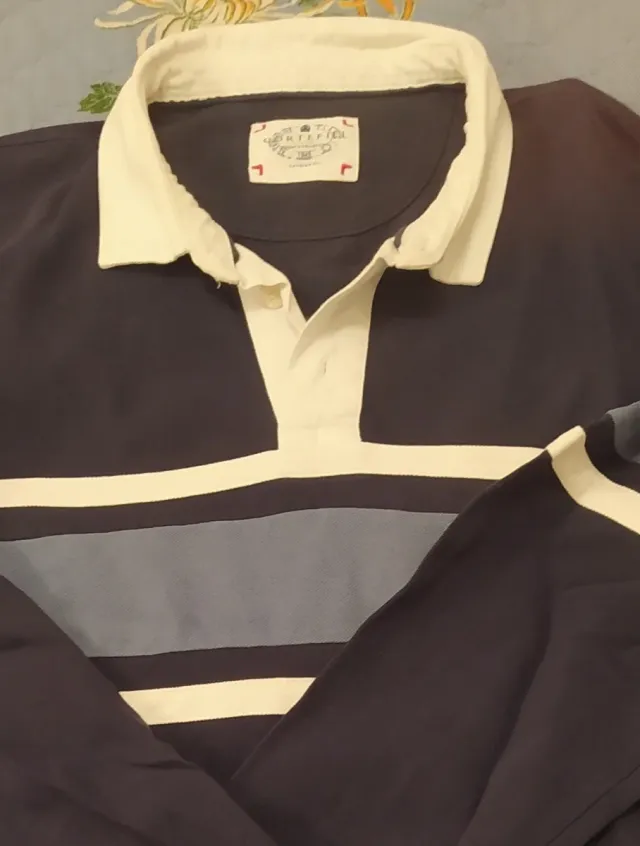 Polo manga larga Cortefiel azul y blanco