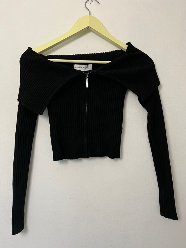Bershka Suéter Negro Cremallera Talla M