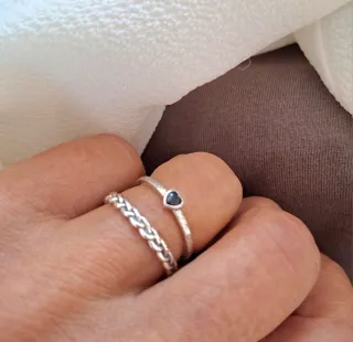 Conjunto Anillos Plata Ley Corazón Negro Ajustable