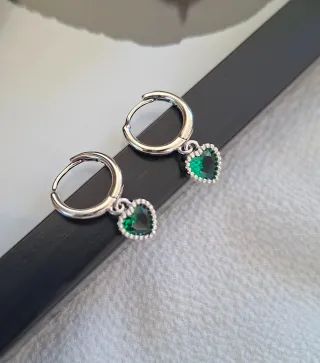 Pendientes Plata Corazón Verde