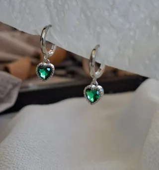 Pendientes Plata Corazón Verde