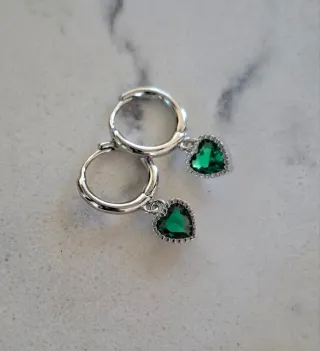 Pendientes Plata Corazón Verde