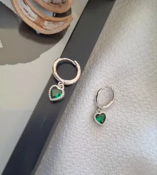 Pendientes Plata Corazón Verde