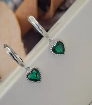 Pendientes Plata Corazón Verde