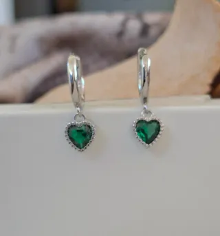 Pendientes Plata Corazón Verde
