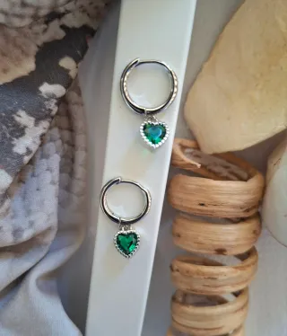 Pendientes Plata Corazón Verde