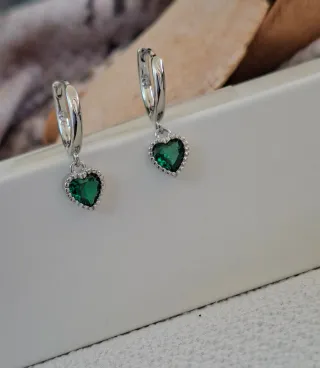Pendientes Plata Corazón Verde