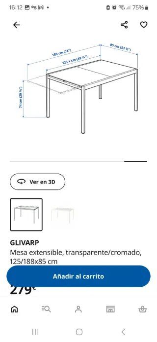 Mesa comedor IKEA extensible cristal y acero