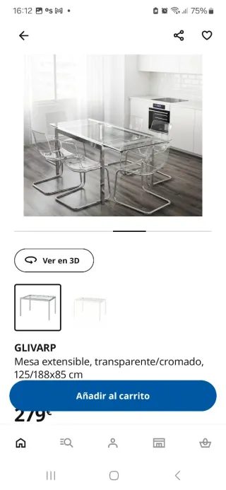 Mesa comedor IKEA extensible cristal y acero