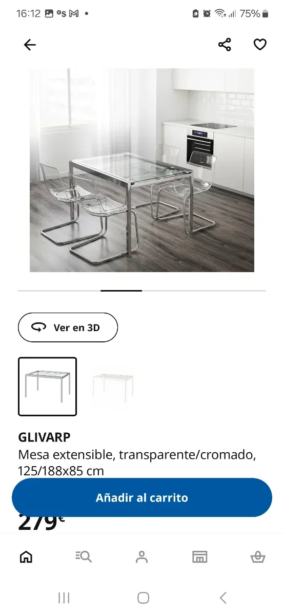 Mesa comedor IKEA extensible cristal y acero