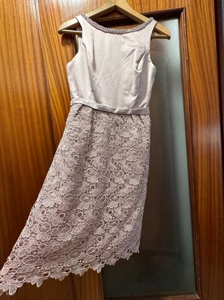 Vestido fiesta boda encaje perlas talla M