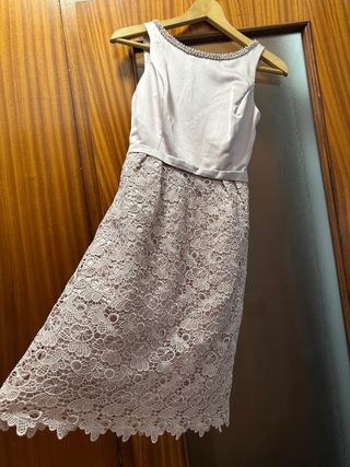 Vestido fiesta boda encaje perlas talla M