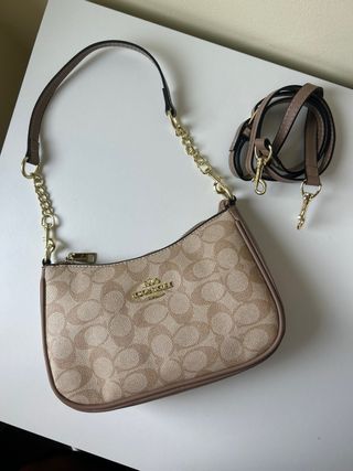 Mala Coach castanha com alça de corrente