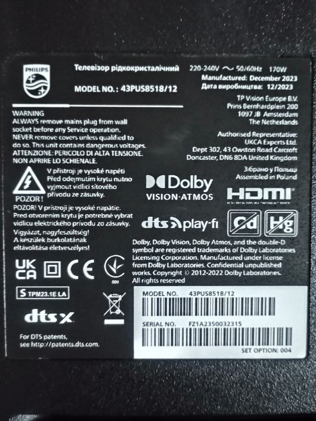 fuente 715GD580-P01-000-B03R PHILIPS 43PUS8518