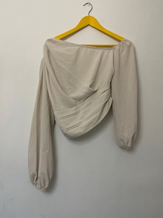 Blusa elegante manga larga drapeada