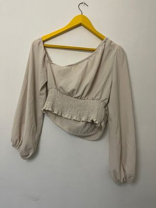 Blusa elegante manga larga drapeada