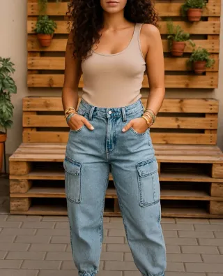 Pantalón vaquero cargo con puños