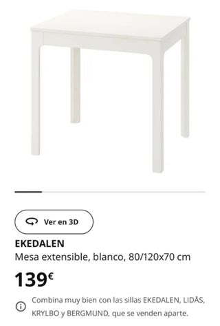EKEDALEN Mesa extensible IKEA 80/120x70 cm