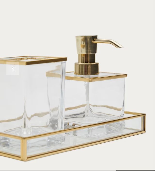 Dispensador Jabón Vidrio y Metal Dorado