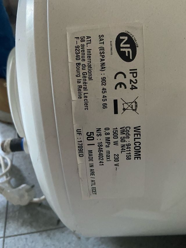 Termo de agua eléctrico Welcome 50L