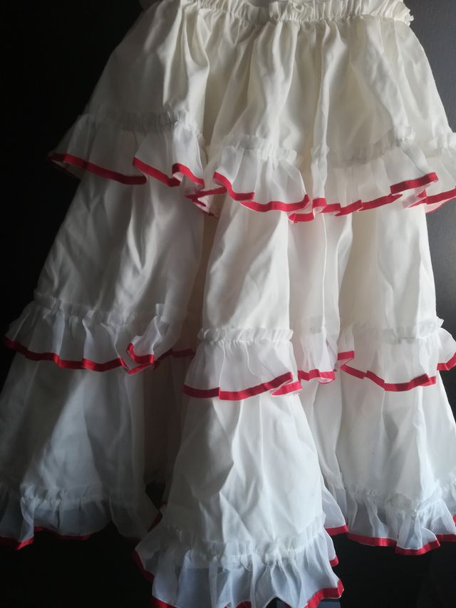 Traje Flamenca Niña Blanco con Volantes Rojos