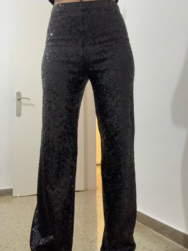 Pantalón vestir lentejuelas negro