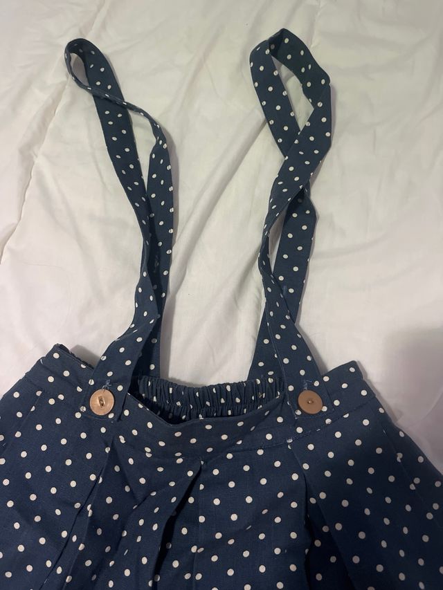 Gonna vintage blu con punti bianchi