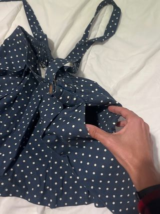 Gonna vintage blu con punti bianchi