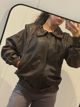 Giubbotto Bomber in Pelle Vintage Marrone Taglia 40 Donna