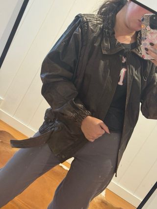 Giubbotto Bomber in Pelle Vintage Marrone Taglia 40 Donna