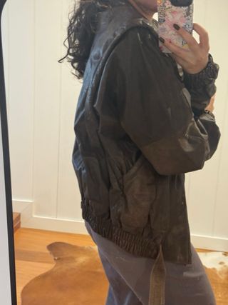 Giubbotto Bomber in Pelle Vintage Marrone Taglia 40 Donna