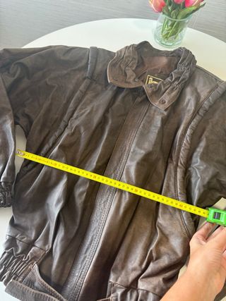 Giubbotto Bomber in Pelle Vintage Marrone Taglia 40 Donna