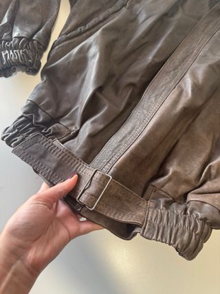 Giubbotto Bomber in Pelle Vintage Marrone Taglia 40 Donna